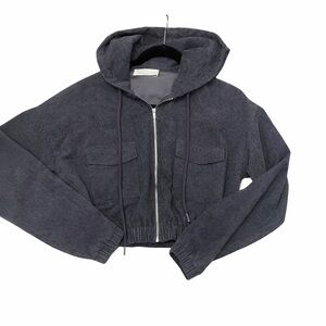 Gray Corduroy Cropped Hooded Jacket